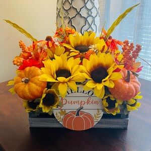 Autumn Floral Arrangement with Sunflowers and Pumpkins